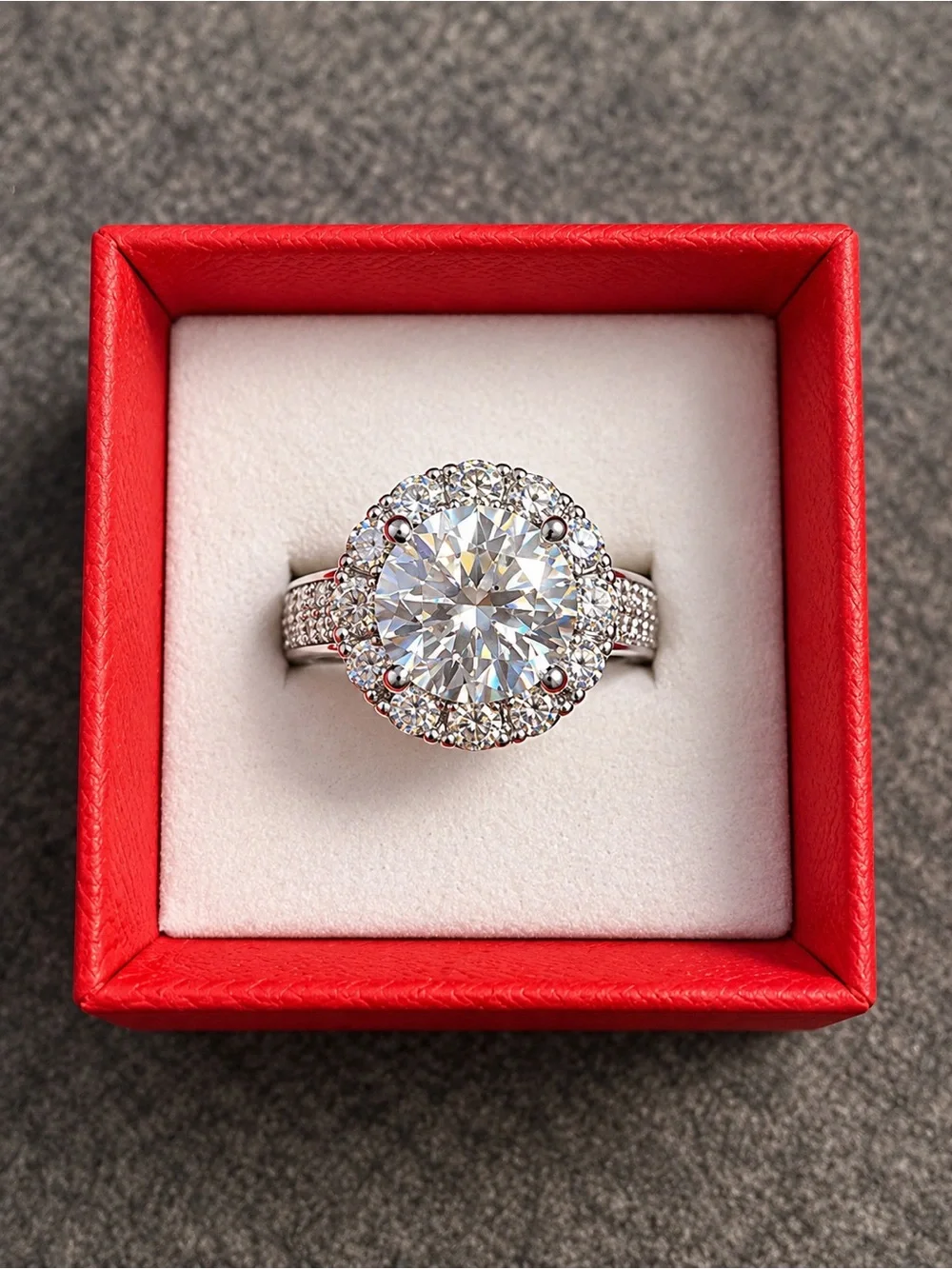 ✨ 4 CT Moissanite Halo Ring – S925 Sterling Silver – Size 6